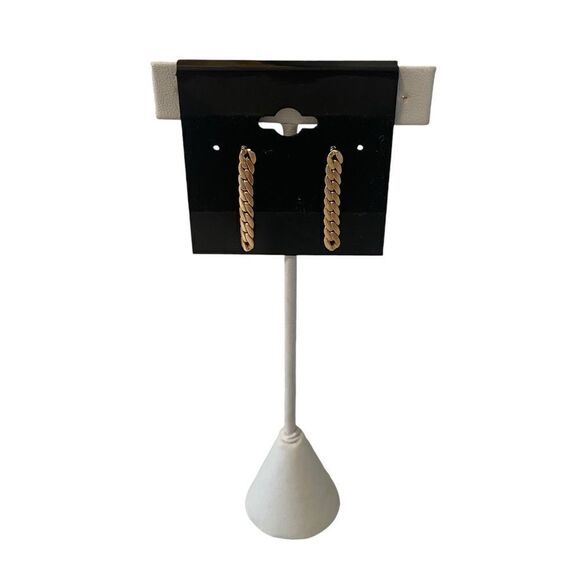 Matte Goldtone Linear Chainlink Drop Earrings. - Picture 2 of 5